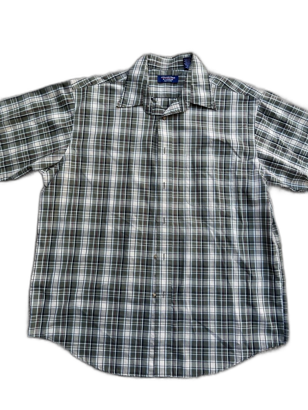Z-Roundtree & Yorke Men's Green Plaid Short Sleeve Button Up Shirt (L)